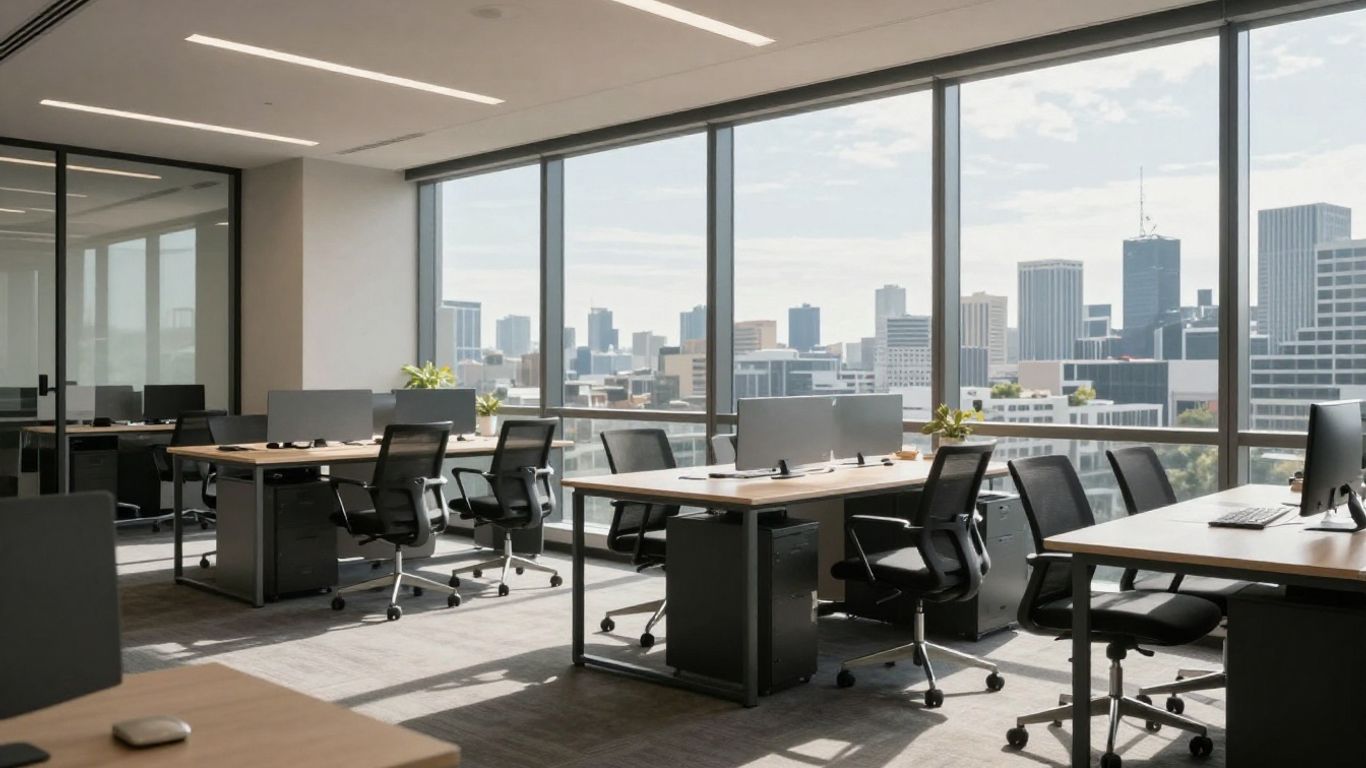 Empty Melbourne office building with vacant desks.