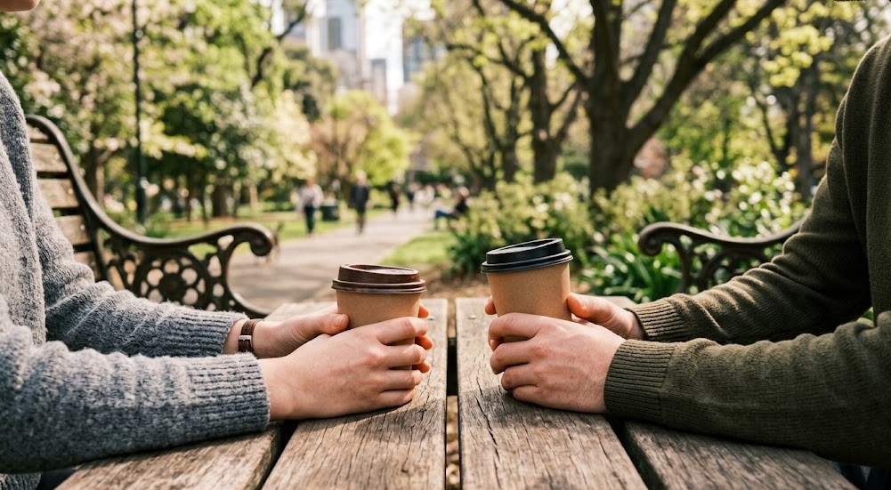 coffee catch up with friend at the park